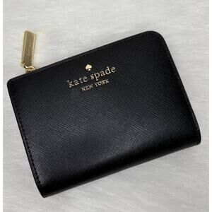 Kate Spade Madison Small L Zip Bifold Wallet Black Saffiano Leather KH615 NWT